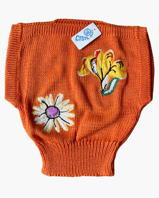 Orange sleeveless embroidered sweater - 6 years