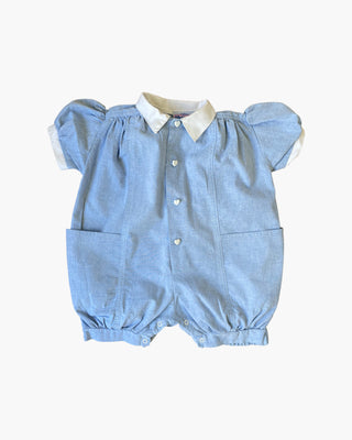 Tiboudou sky blue romper with white collar - 6 months