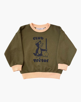 Sweatshirt Club Trésor Bobby kaki et rose poudré