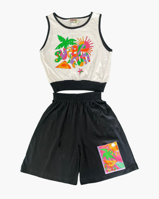 Oversized top and shorts set with "Super Fun" patch - 6 years