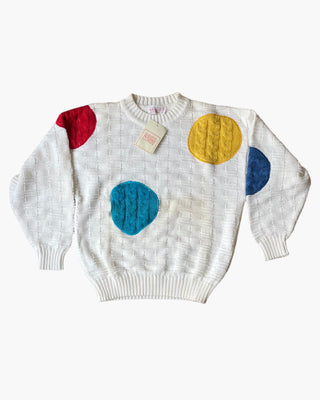 New white sweater with colored circles - 8/9 years